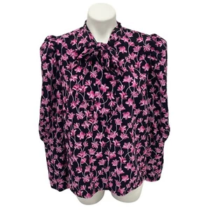 Who What Wear Top Womens Large Pink Floral Cottage Bow Puff Sleeve Prairie Shirt - Picture 1 of 12