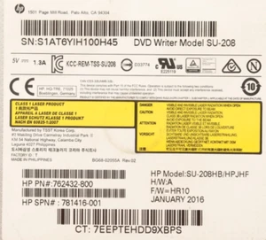 HP SU-208 | 762432-800 | 781416-001 HP OPTICAL DRIVE DVD MULTI RECORDER RDL RW D - Picture 1 of 10