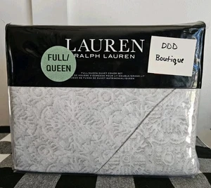 NUOVO copripiumino Lauren Ralph Lauren Full Queen "EMILIA" SET 3 pezzi grigio bianco - Foto 1 di 7