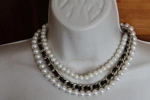 Opia White Pearl Multi Layer Necklace Statement Bib Beaded Chunky & Gift Bag - Picture 1 of 5