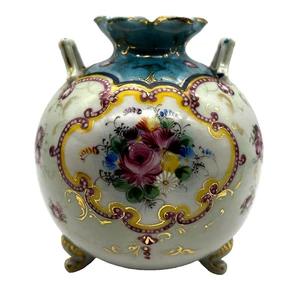 Antique Nippon Porcelain Hand Painted Floral Footed Round Ball Vase Pre 1891 - Picture 1 of 12
