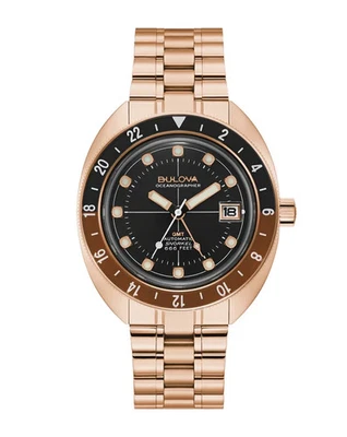 Bulova Oceanographer Devil Diver GMT Automatic Rose Gold Steel Mens Watch 97B215 - Image 1 of 4