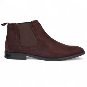 Men's Brown Suede Chelsea Boots Real Leather Lined Slip-On Ankle Bootie - Picture 1 of 7