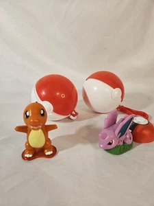 Original 1999 Pokemon BurgerKing Toys Charmander And Nidoran W/ Pokeballs - Picture 1 of 14