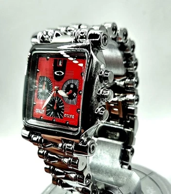 Vintage Minute Machine Relógio Cromado Pulseira de Titânio Fabricada na Suíça Chrono X Metal VERMELHO - Imagem 1 de 4
