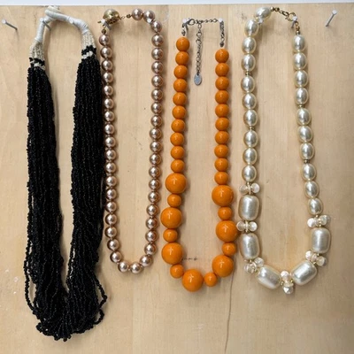 Lot of 4 Vintage Chunky Statement Beaded Necklaces Pearl Orange Black Boho - Image 1 of 4