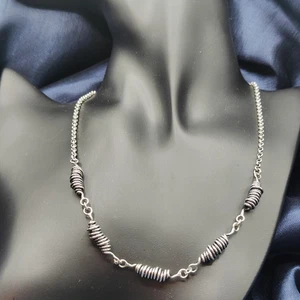 Collar Esterlina Artesanal con Bobina Espiral "Cuentas" en Cadena Cable Plata 925 - Imagen 1 de 12