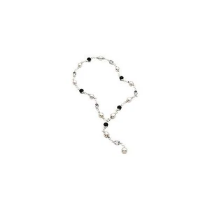 14KT White Gold South Sea Pearl Onyx Tourmalinated Quartz Necklace Lariat - Picture 1 of 12