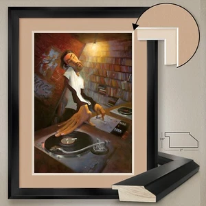 30W"x40H": EL DJ de JUSTIN BUA - DISC JOCKEY - DOBLE MATE, CRISTAL y MARCO - Imagen 1 de 5