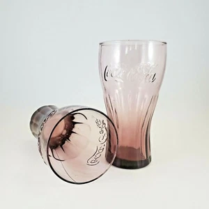Coca Cola Coke Amethyst Purple Glasses by Libbey 16 oz 6" Tall Set Of 2 Vintage - Picture 1 of 6