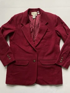 Vintage Eddie Bauer Blazer Womens M Burgundy Red Wool Angora Blend Flannel - Picture 1 of 7