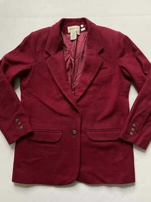 Blazer vintage Eddie Bauer para mujer M rojo borgoña lana mezcla angora franela Foto 1 de 4