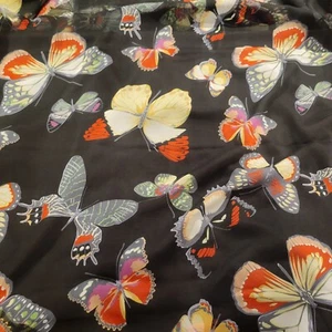 Colorful Big Butterflies on Black Silk Chiffon - Light, Soft, Floaty! - Picture 1 of 5