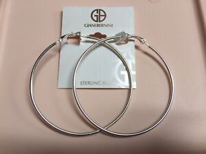 Giani Bernini Plain Basic Hoop Sterling Silver Earrings 2-3/4” New GI255