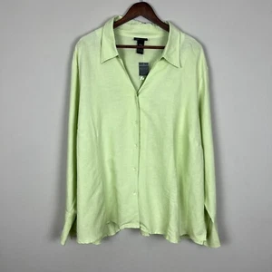 Lane Bryant Shirt Women 26/28 Green Linen Blend Button Up Long Sleeve V-Neck New - Picture 1 of 8