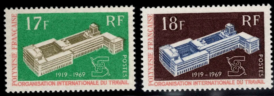 French Polynesia Scott 251-252 MNH** ILO set of 1969 - Image 1 of 1