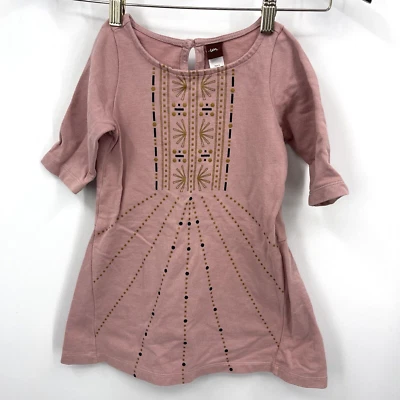 Tea Collection Girls Dress Girls 4 Pink Geometric Design Pink Boho Cottagecore - Image 1 of 4