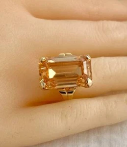 Anillo de cóctel de piedras preciosas de citrino corte esmeralda natural acabado oro 14k anillo de plata - Imagen 1 de 2