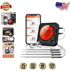 Smart Bluetooth Grill Thermometer with Large LCD & Real-Time Alerts - 4 Probes - Picture 1 of 9