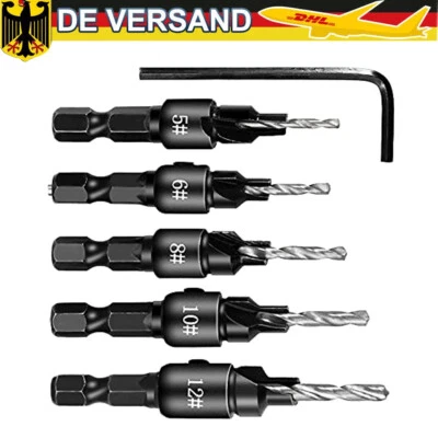 Senkbohrer #5/6/8/10/12 Set Holzbearbeitung Versenker Senker Sechskantschlüssel - Bild 1 von 4