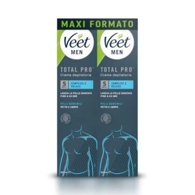 Veet For Men Crema Depilatoria per Uomo Pelli Sensibili, 400 ml, 2 x 200 ml