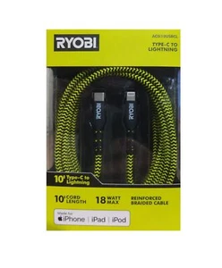 RYOBI 10 ft. Nylon Cable USB-C to Lightning MFi-Certified AC0i10USBCL - Picture 1 of 2