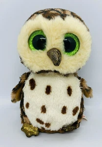 Ty Silk Beanie Boo Sammy the Brown Gold Owl Green Eyes Soft Plush 15cm - Picture 1 of 10