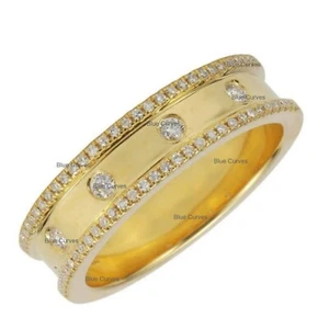 Diamonds Thick Eternity Wedding Band Ring In Solid 14k Yellow Gold Fine Jewelry - Picture 1 of 3