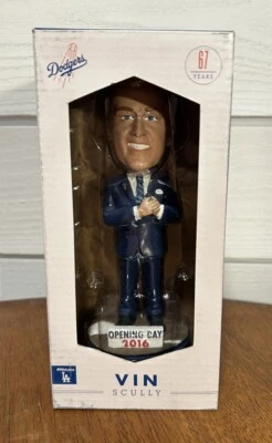 Vin Scully 2016 Día Inaugural Retiro Bobblehead Los Angeles Dodgers Nuevo en Caja Foto 1 de 4