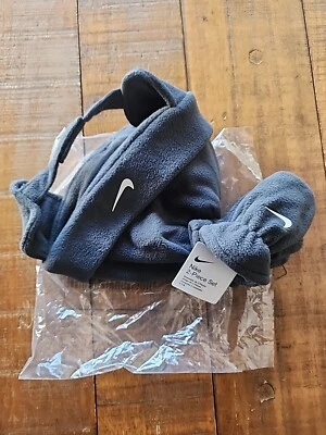 Nike Toddler Boy's 2 Piece Swoosh Fleece Hat & Mittens in Anthrasite 7A2781-693 - Image 1 of 2