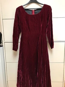 Vintage Dark Red Velvet Dress With Black Ribbon Bow Size Medium Zip Up - Picture 1 of 12