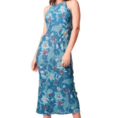 New B.O.G. COLLECTIVE BAND OF THE FREE Teal Floral Sleeveless Midi Dress XS - Image 1 of 4