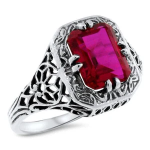 ART DECO STYLE 2.20 CARAT LAB-CREATED RUBY SOLITAIRE FILIGREE RING 786Z - Picture 1 of 6