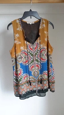 Daniel Rainn 女式 M 码分层透明无袖衬衫抽绳领二手 — 第 1/4 张图片