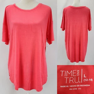 New Time and Tru Womens Large Relaxed Tunic Top V-neck Paradise Pink Rayon Shirt - Picture 1 of 10