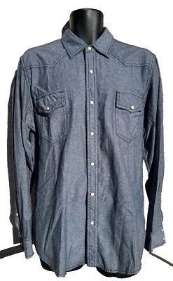 Fossil 54 Western Cowboy Rodeo Shirt Mens Vintage Fit Blue Pearl Snap Size L - Image 1 of 4