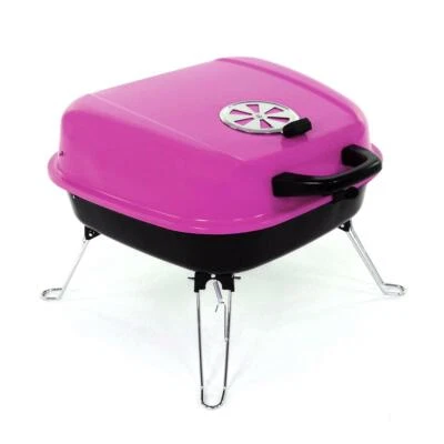 Koffergrill Holzkohlegrill BBQ Partygrill Minigrill pink Barbecue Grill Kohle - Bild 1 von 4