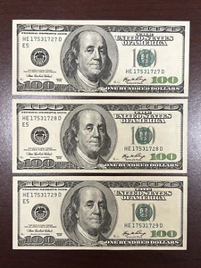 Lot of 3 US One Hundred Dollar 2006 Bill $100 Richmond HE 17531727 - 17531729 D - Picture 1 of 6