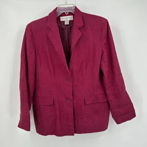 Jones New York Womens Blazer Size 16 Linen Berry Pink Office Academia Minimalist - Picture 1 of 8