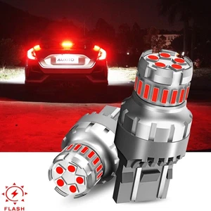 7443 7440 LED Red Strobe Flash Blinking Brake Stop Tail Parking Light Bulb 2-10x - Picture 1 of 24