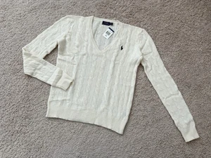 NWT Polo Ralph Lauren Womens Wool Cashmere V-neck Cable Knit Sweater White M - Bild 1 von 9