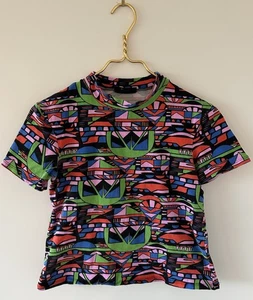 Nooworks kurzärmliges Shirt mit Stehkragen Größe Small geometrischer Druck mehrfarbig USA - Bild 1 von 6