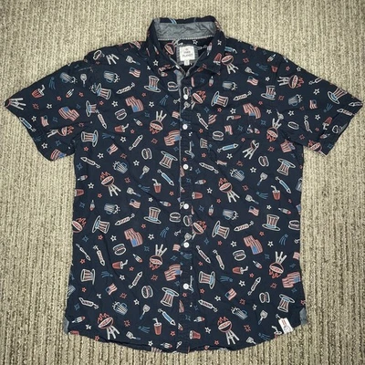 Free Planet Size M Men Shirt Button Up Short Sleeve Patriot July 4th Blue - Image 1 of 4
