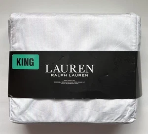 New! Lauren Ralph Lauren King Sheet Set White Blue Stripes Cotton 4pc Designer - Picture 1 of 6