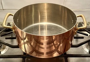 Schwerer Kupfer 4 Quart Suppentopf, 2 Messinggriffe, Edelstahlfutter, 3,8 Pfund - Bild 1 von 12