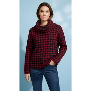 Suéter Pullover Lulu-B Para Mujer Cuello Capucha Pata de Gallo Rojo Talla Pequeña - Imagen 1 de 6