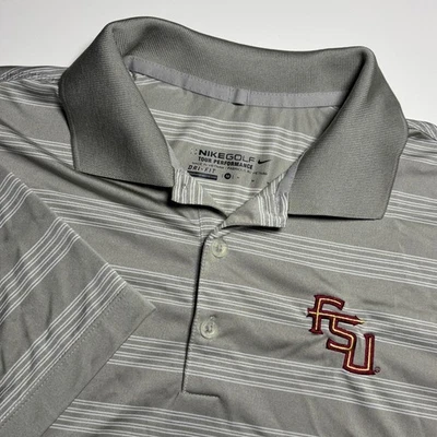 Camisa Polo de Golf FSU Fl State Seminoles Nike Para Hombre M Gris Blanco Rayas Dri Fit Foto 1 de 4