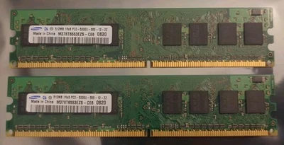 Used - 2 Samsung 512MB RAM DDR2 Memory Sticks (1GB Tot) 1Rx8 PC2 5300U 555 12 ZZ - Image 1 of 2