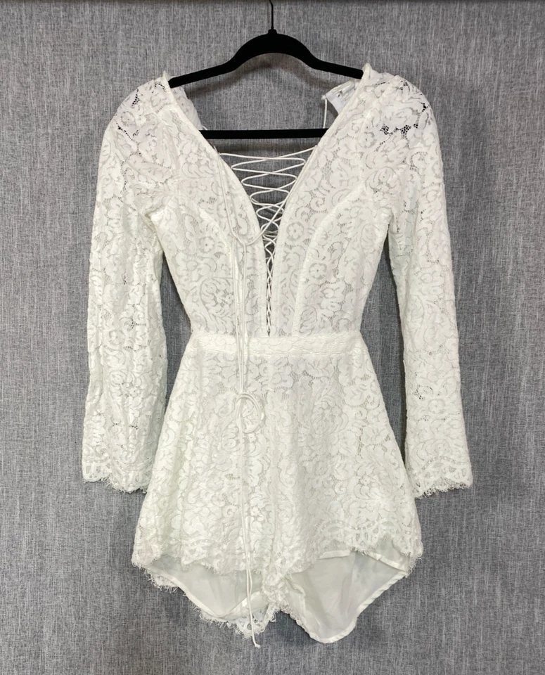 Oliváceo, Romper de Renda, Pequeno, Decote V, Marfim, Fairycore, Delicado, Noivo, Boho - Imagem 1 de 4