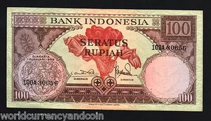 INDONESIA 100 RUPIAH P69 1959 PADMA HORN BULL 1 Letter Prefix UNC MONEY BANKNOTE - Picture 1 of 1